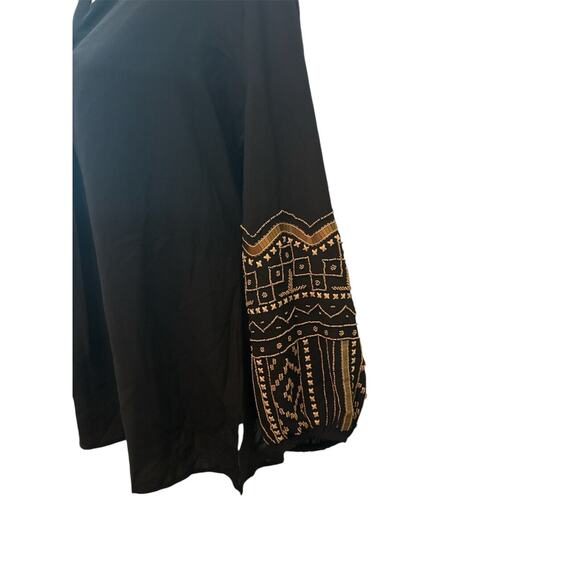 Chicos Top Size Med Beaded Holiday Black Gold Long Balloon Sleeve Dressy - Picture 3 of 4